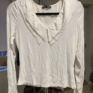 SHEIN Cream Ribbed Long Sleeve Top